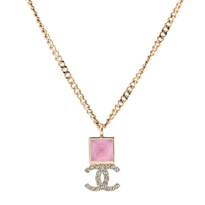 Chanel Metal Crystal CC Necklace Pink Gold 3 of 6
