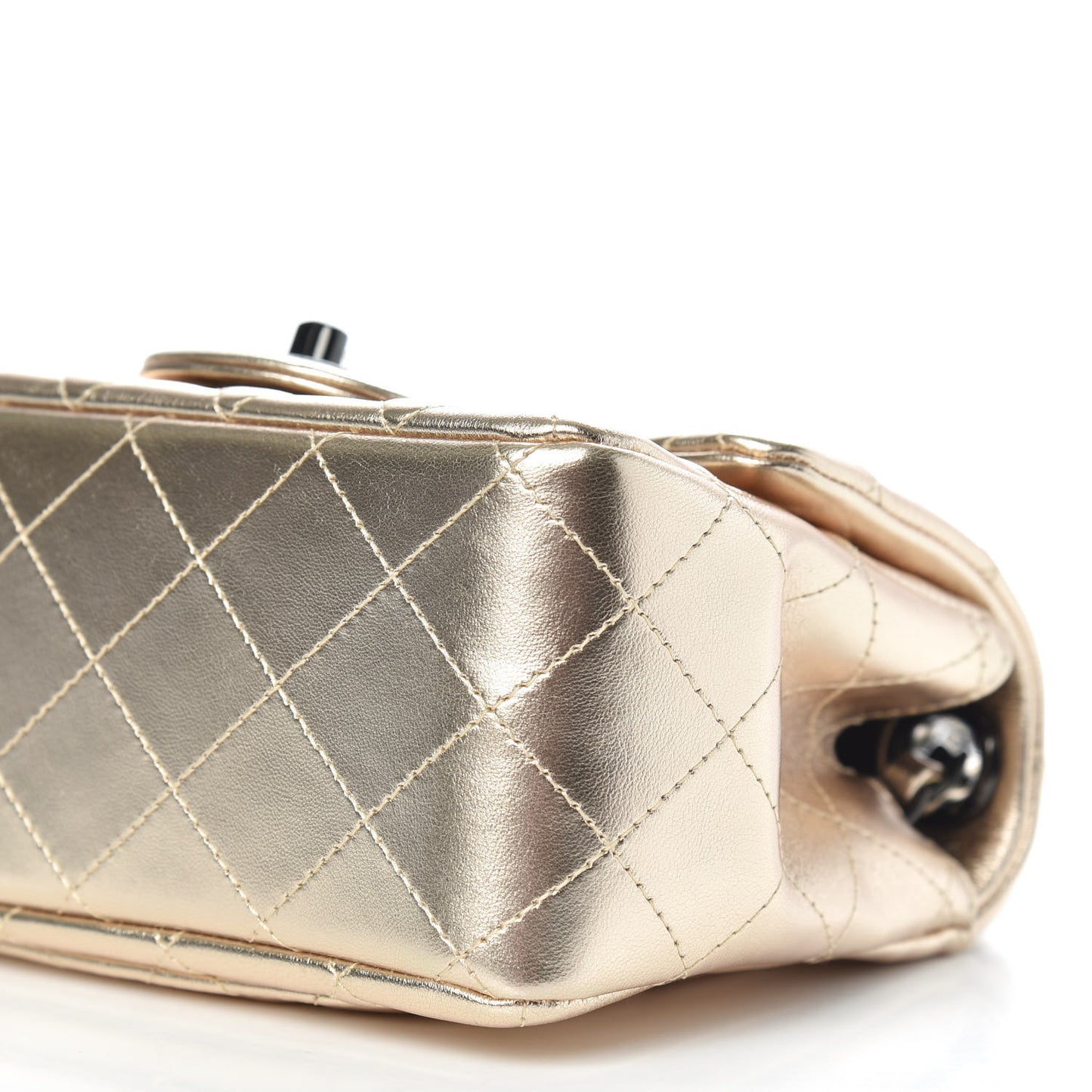 Metallic Lambskin Quilted Mini Square Flap Gold Black
