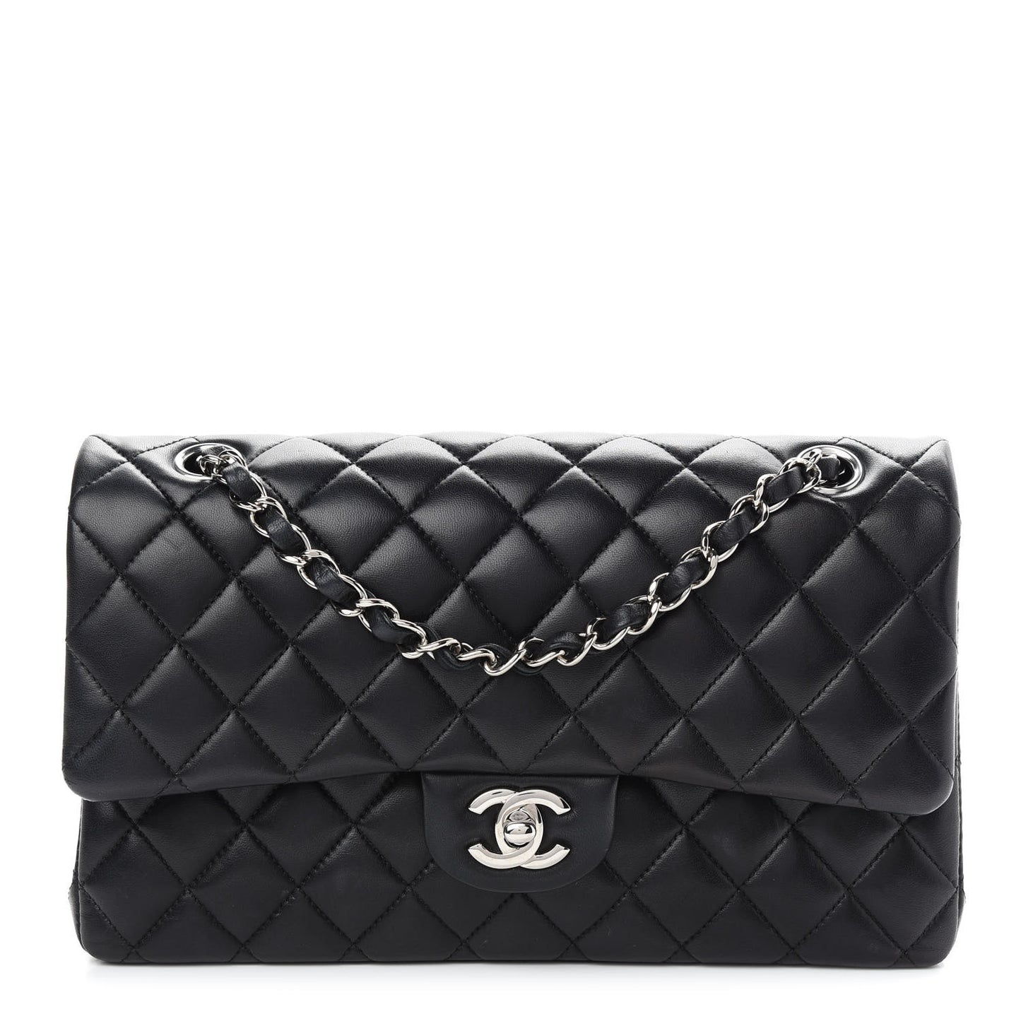 Lambskin Quilted Medium Double Flap Black