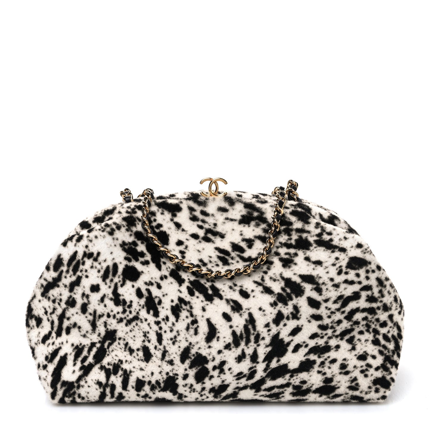 Lambskin Pony Hair Printed Clutch With Chain Black White