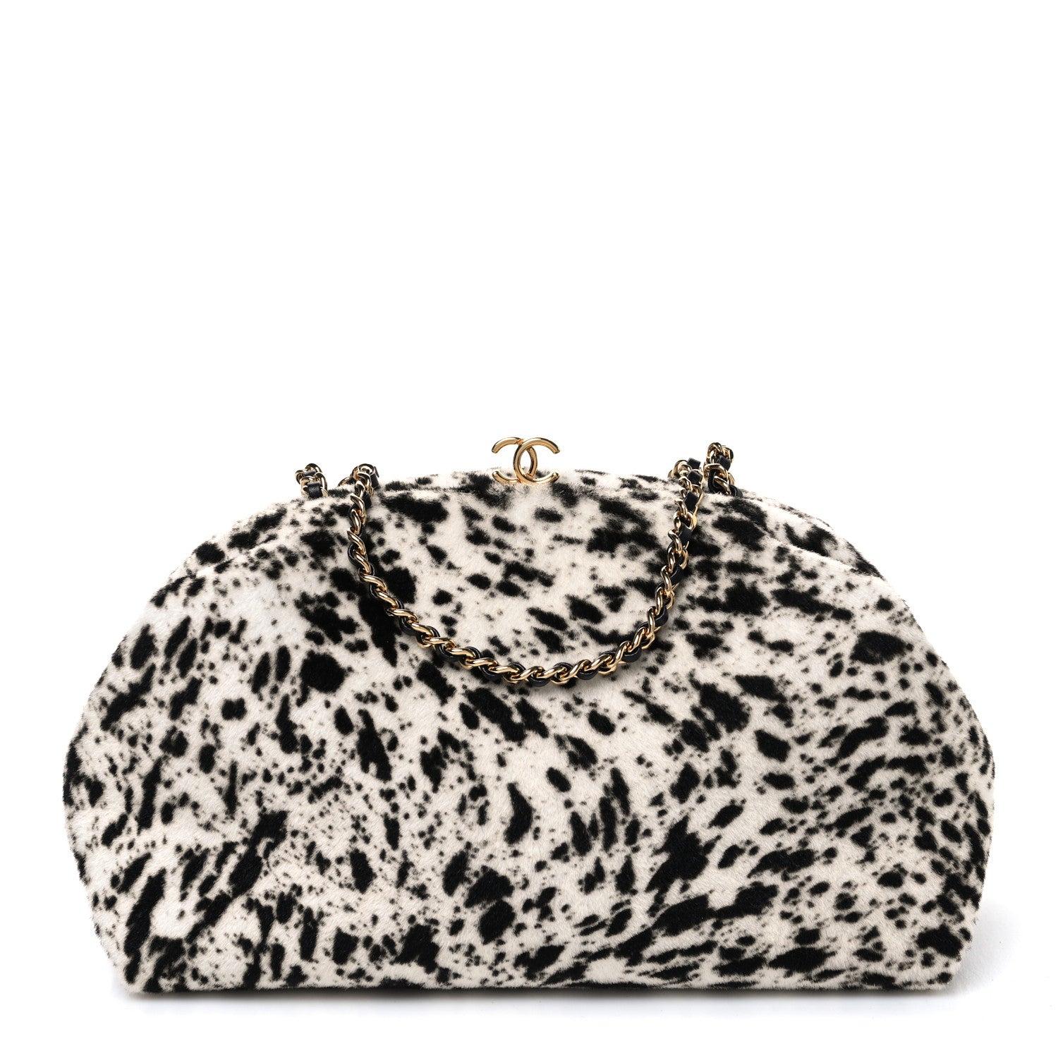 Chanel Lambskin Pony Hair Printed Clutch With Chain Black White 1 of 10