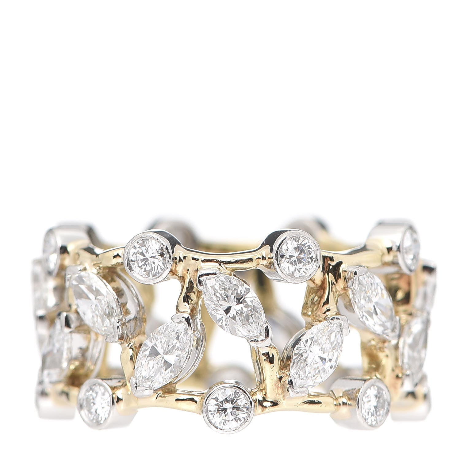 Tiffany 18K Yellow Gold Platinum Diamond Schlumberger Vigne Ring 54 6.75 1 of 4