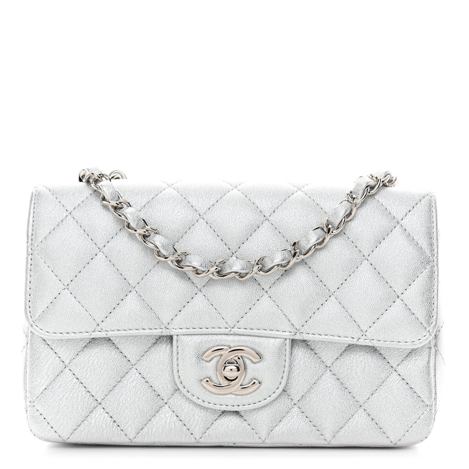 Chanel Metallic Lambskin Quilted Mini Rectangular Flap Silver 1 of 11