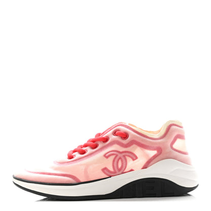 Chanel Calfskin Mesh Lycra Womens Logo Sneakers 37 White Red 1 of 7
