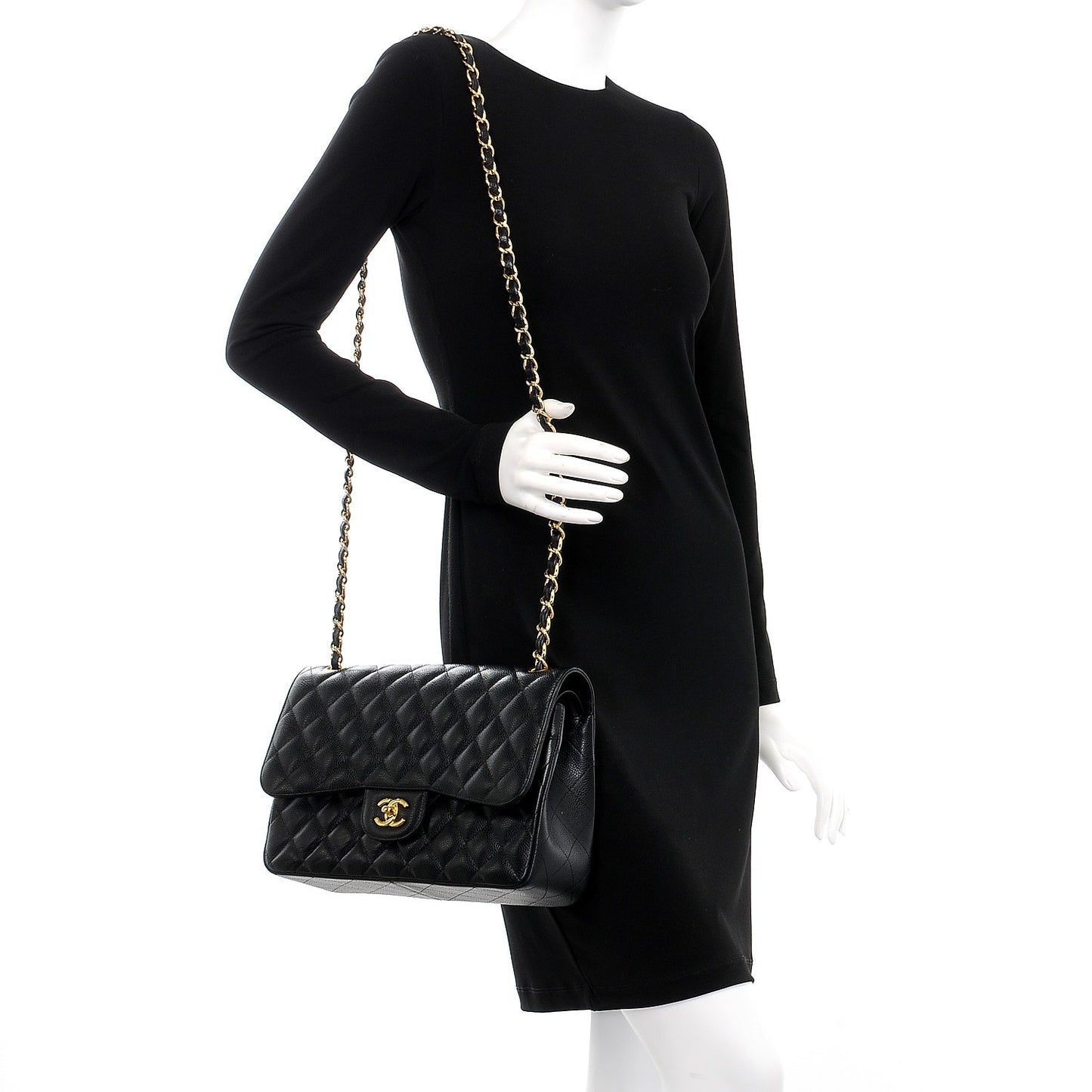 Caviar Quilted Jumbo Double Flap Black