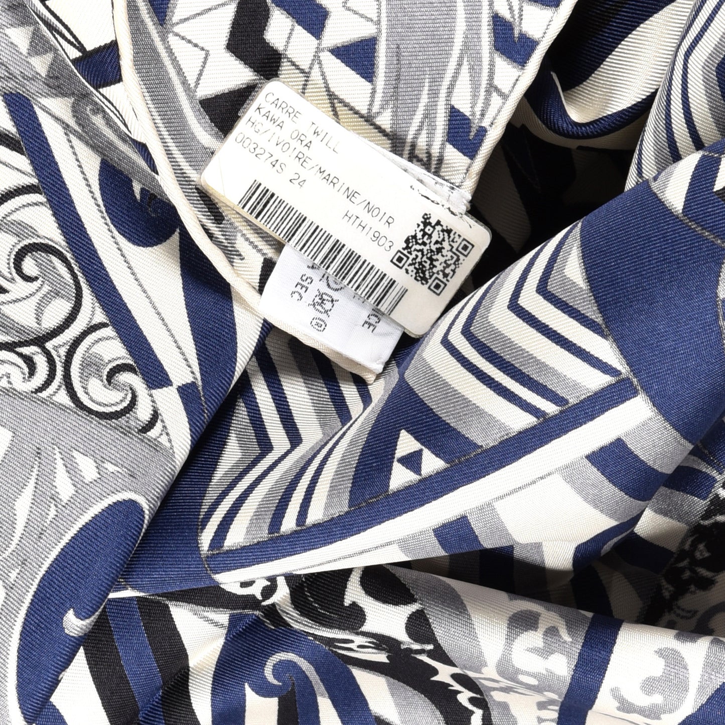 Silk Kawa Ora Scarf 90 Ivory Marine Black