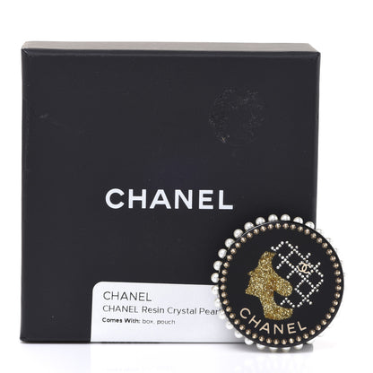 Chanel Resin Crystal Pearl CC Pin Brooch Black Gold 5 of 5