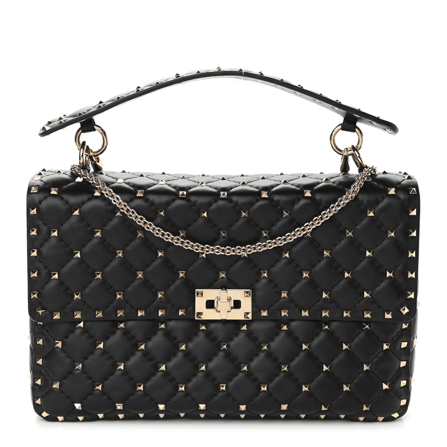 Lambskin Large Rockstud Spike Shoulder Bag Black