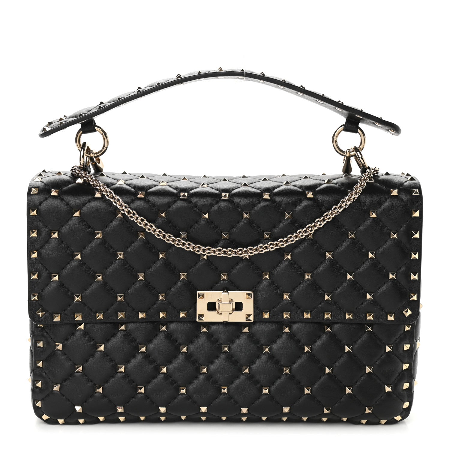 Valentino Garavani Lambskin Large Rockstud Spike Shoulder Bag Black 1 of 8