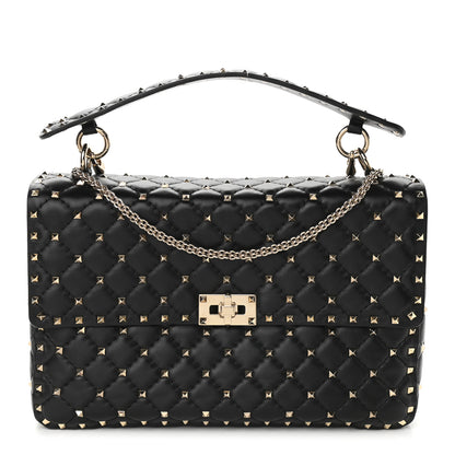 Valentino Garavani Lambskin Large Rockstud Spike Shoulder Bag Black 1 of 8