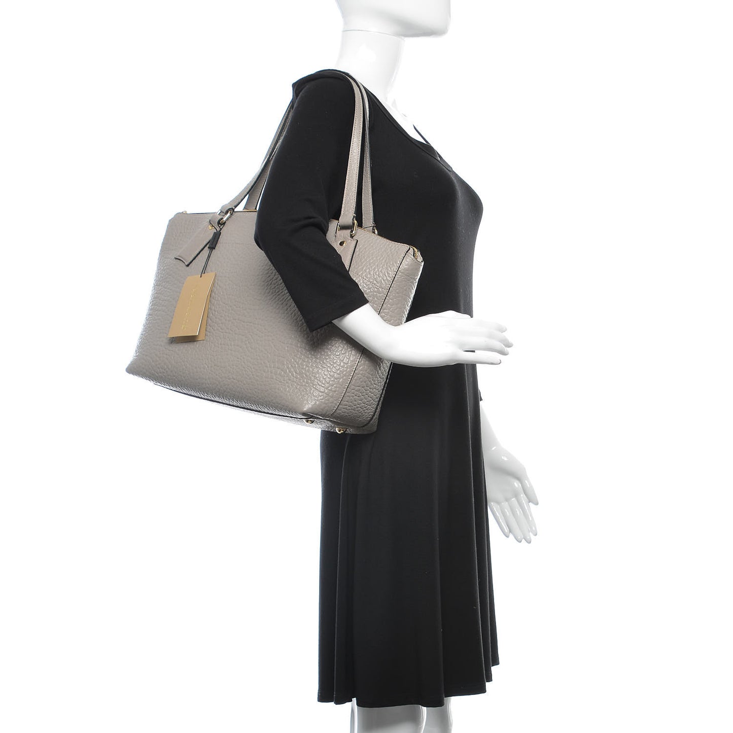 Signature Grain Calfskin Medium Welburn Tote Pale Grey