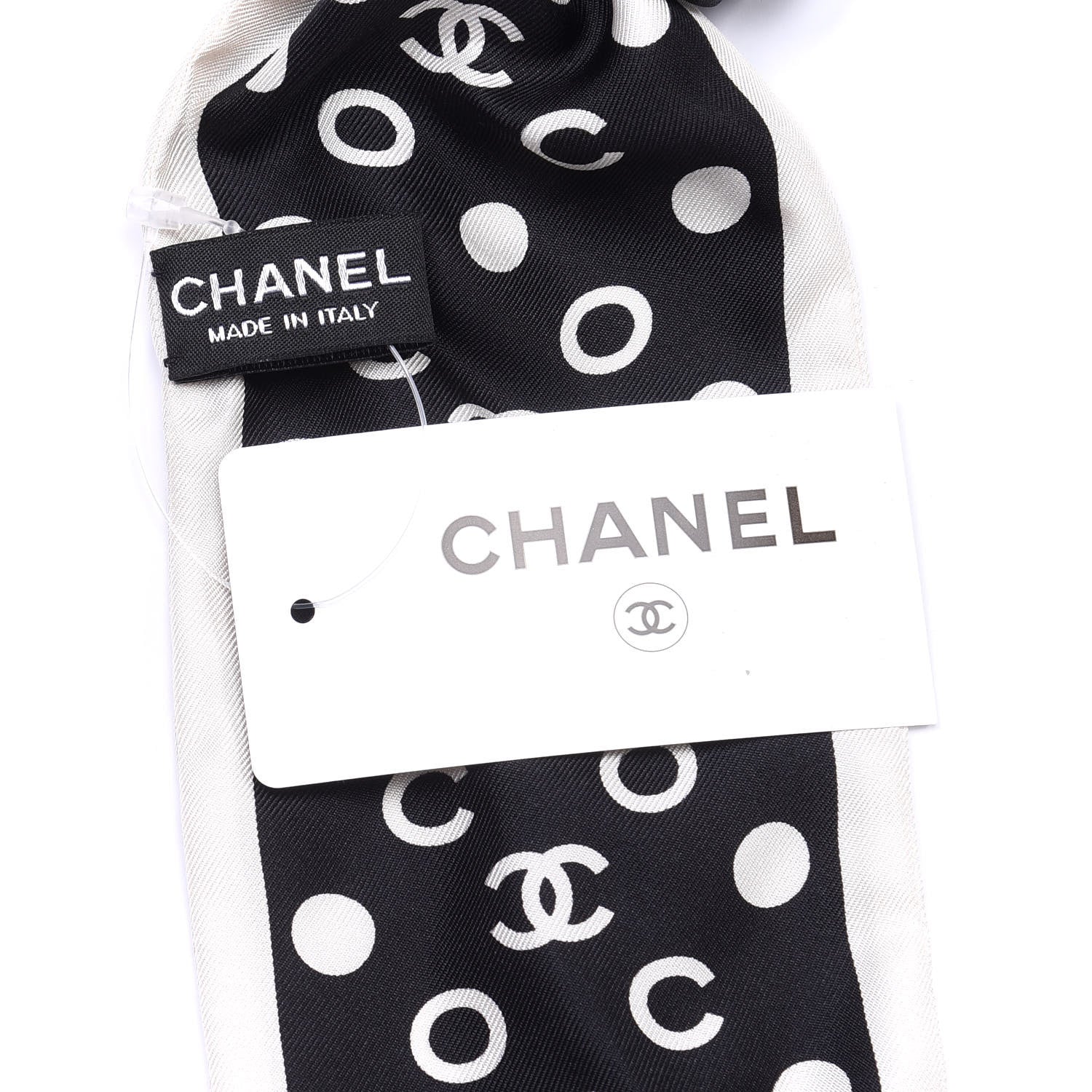 Chanel Silk CC Twilly Hair Tie Black White 2 of 3