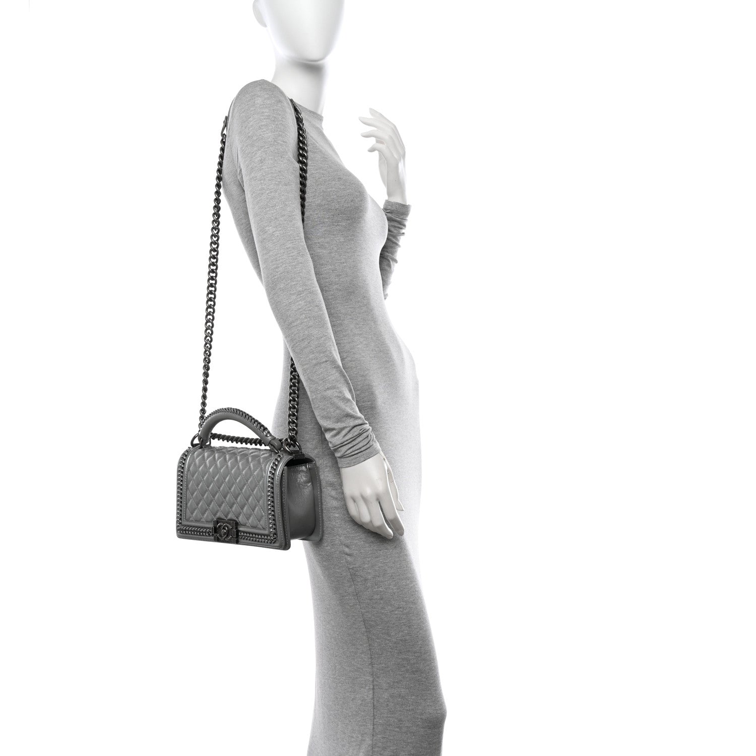Chanel Metallic Aged Calfskin Quilted Medium Top Handle Boy Flap Silver 2 of 12