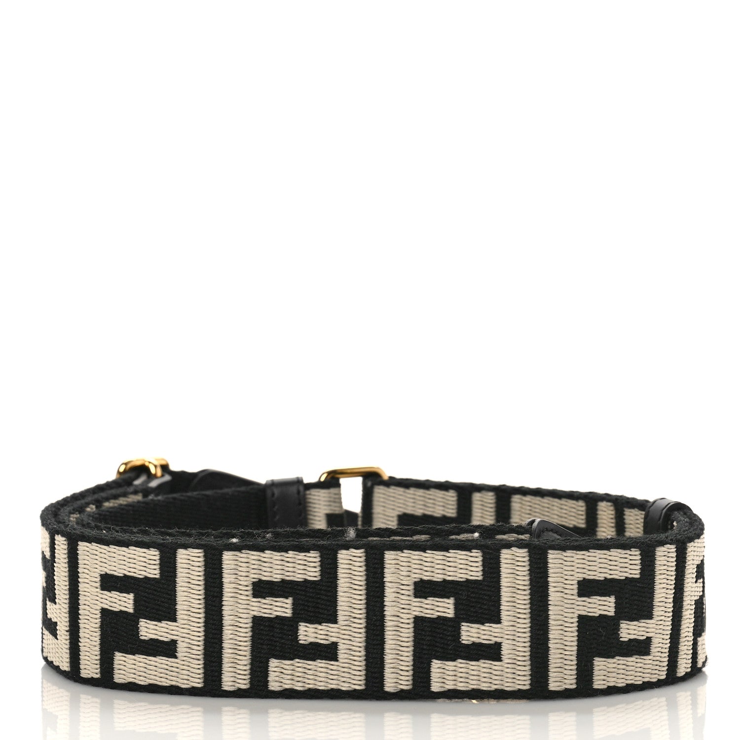 Fendi Jacquard Ribbon Vitello King FF Bi-Color Intreccio Adjustable Strap You Black White 2 of 4