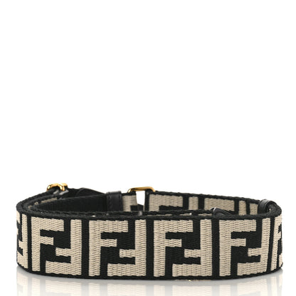 Fendi Jacquard Ribbon Vitello King FF Bi-Color Intreccio Adjustable Strap You Black White 2 of 4