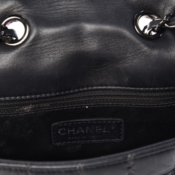Lambskin Vertical Stitched Mini Flap Black