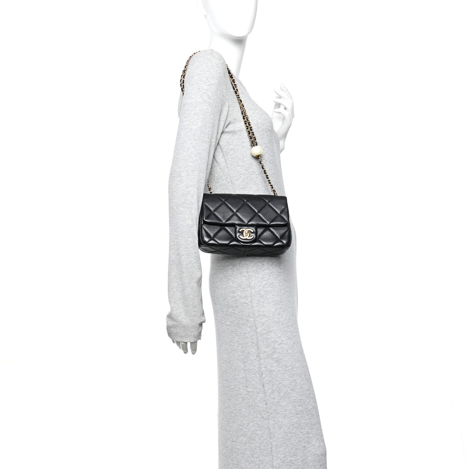 Chanel Lambskin Quilted Pearl Small Flap Black 2 of 10