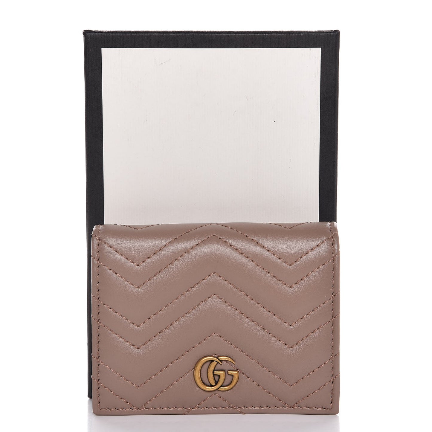 Calfskin Matelasse GG Marmont Card Case Wallet Porcelain Rose