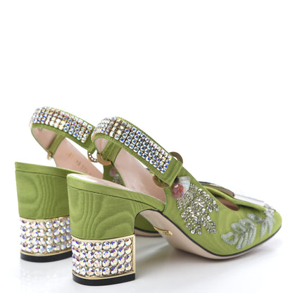 Gucci Moire Fabric Eyes Crystal Square G Madelyn Slingbacks 37.5 Lemon Leaf 4 of 10