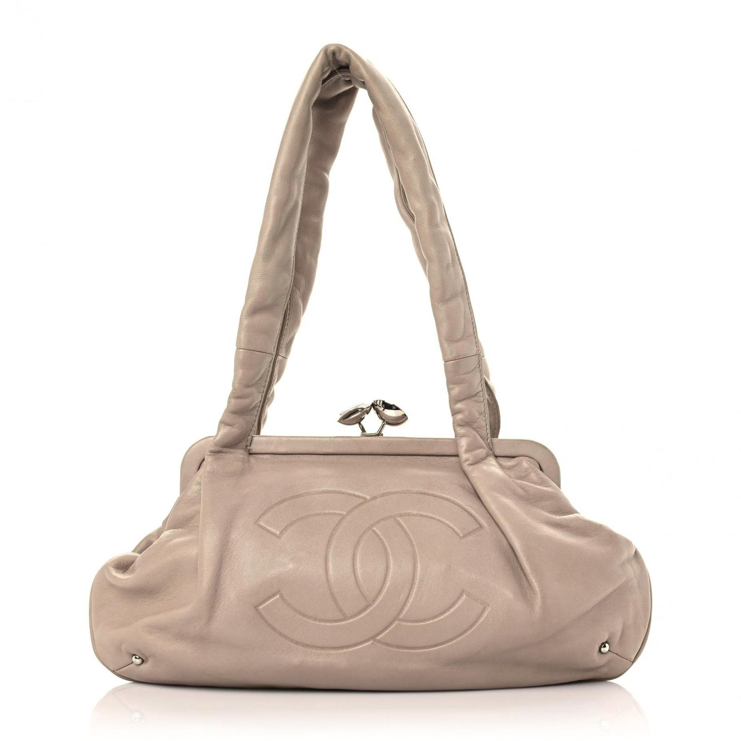 Lambskin Timeless Kiss Lock Shoulder Bag Beige