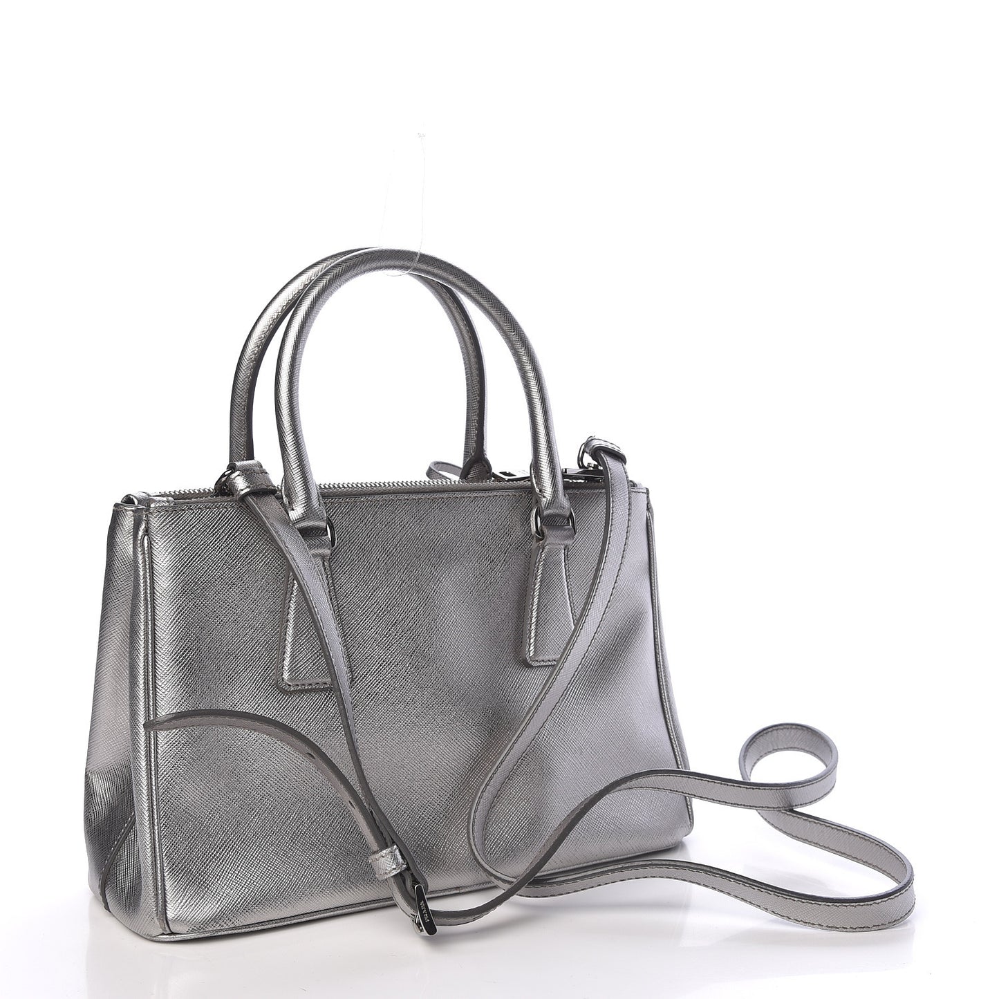 Metallic Saffiano Small Galleria Double Zip Tote Cromo