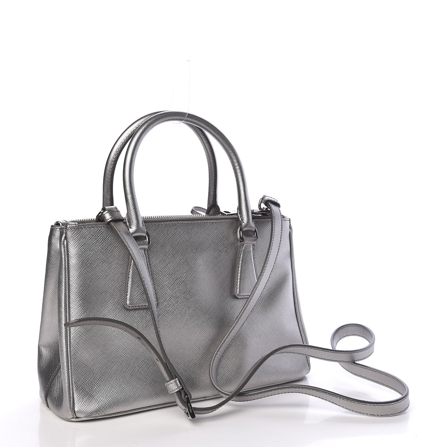 Prada Metallic Saffiano Small Galleria Double Zip Tote Cromo 3 of 13
