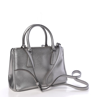 Prada Metallic Saffiano Small Galleria Double Zip Tote Cromo 3 of 13