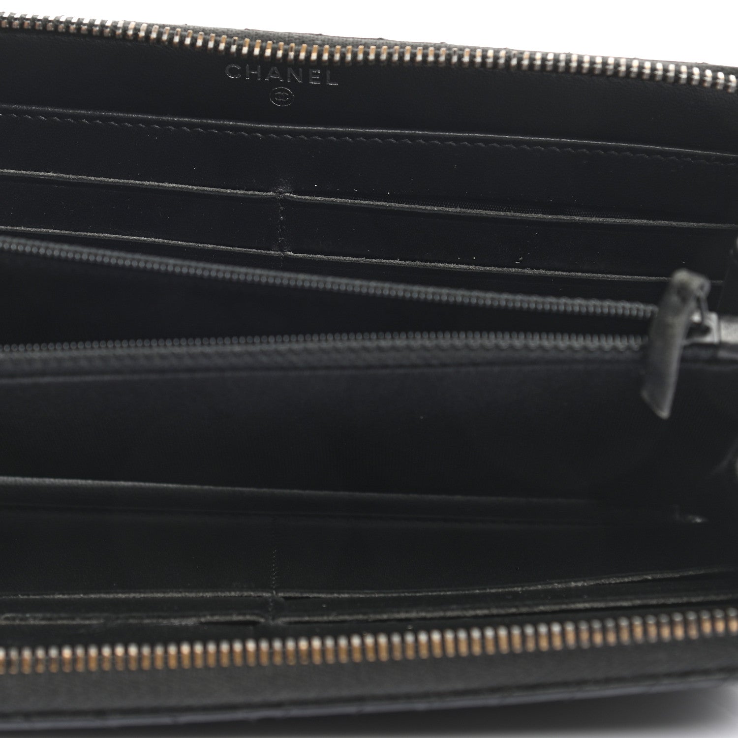 Chanel Lambskin Chevron Quilted Zip Around Wallet So Black 5 of 9