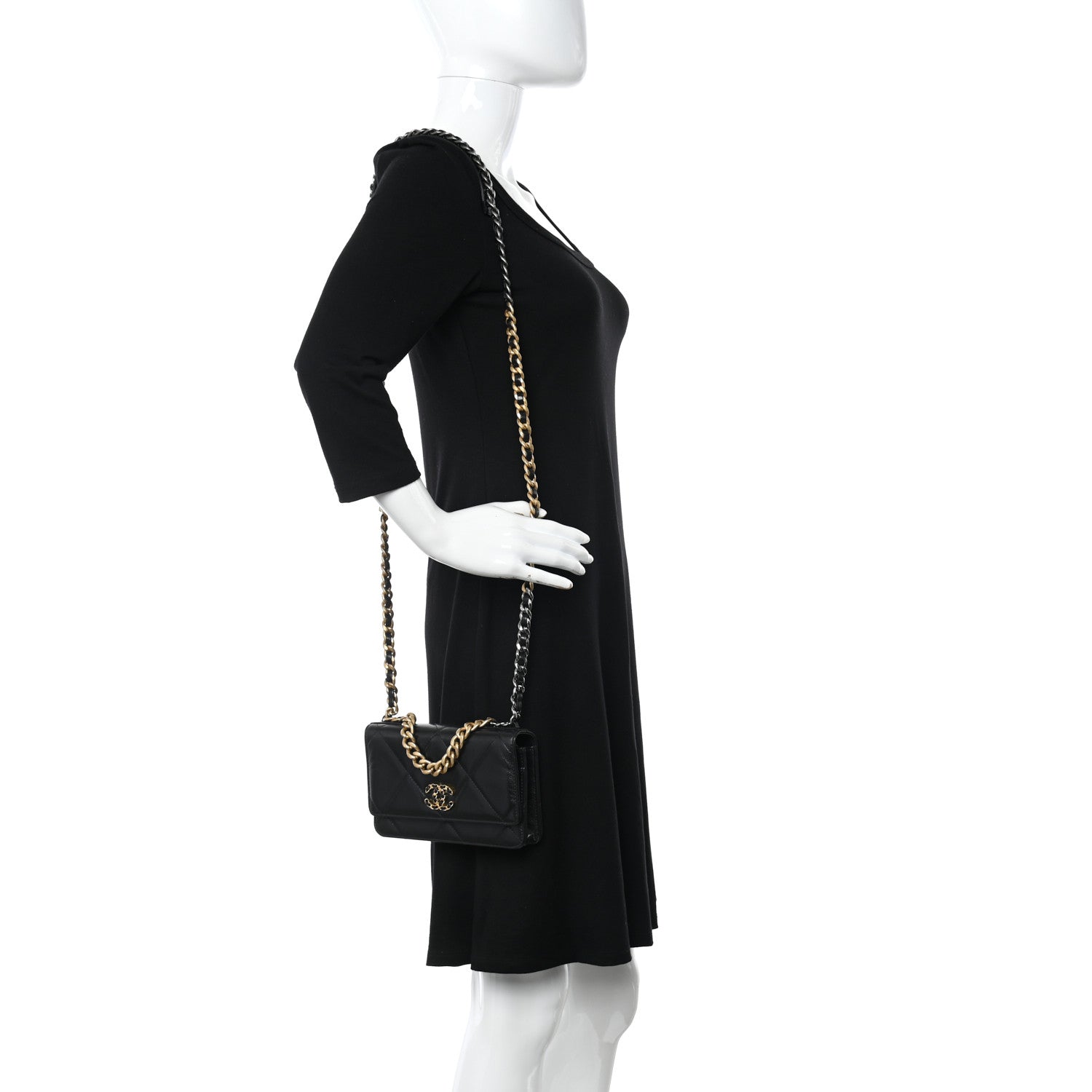 Chanel Lambskin Quilted Chanel 19 Wallet On Chain WOC Black 2 of 12