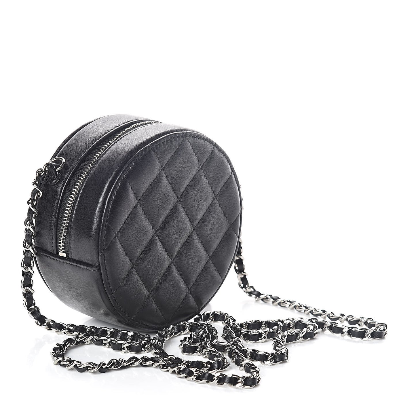 Lambskin Quilted Round Clutch With Chain Black
