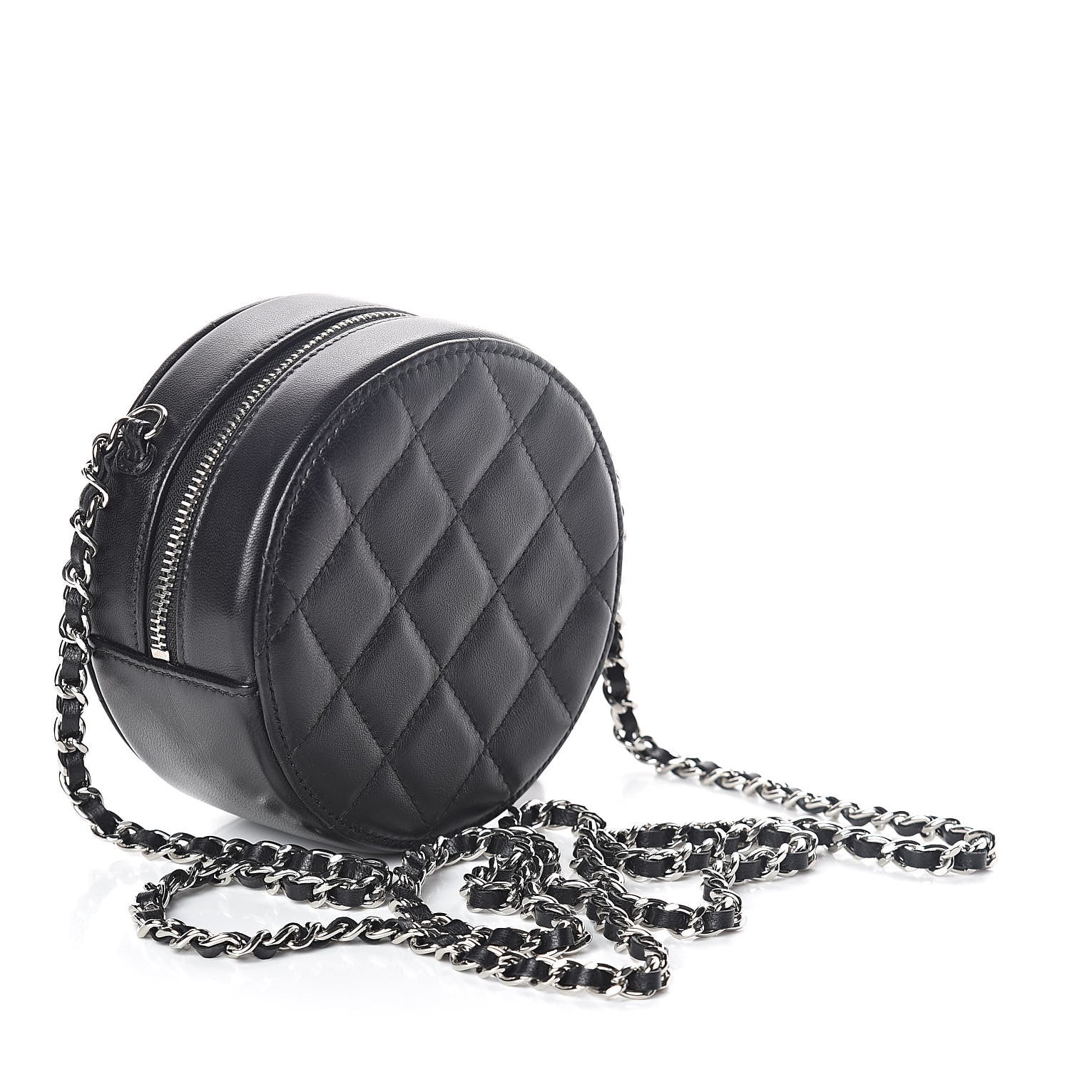 Chanel Lambskin Quilted Round Clutch With Chain Black 3 of 10