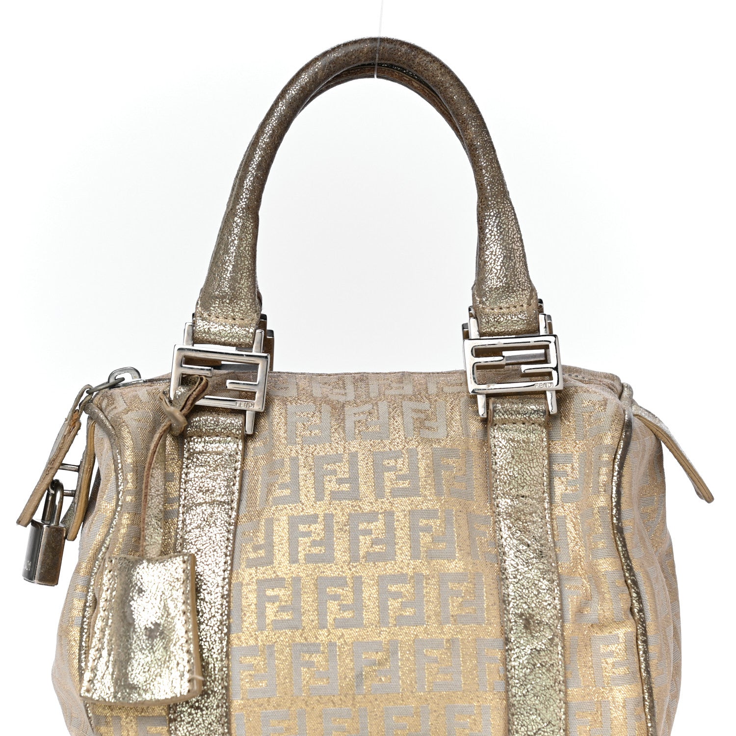 Fendi Metallic Jacquard Zucchino Mini Forever Boston Gold Silver 39 of 41