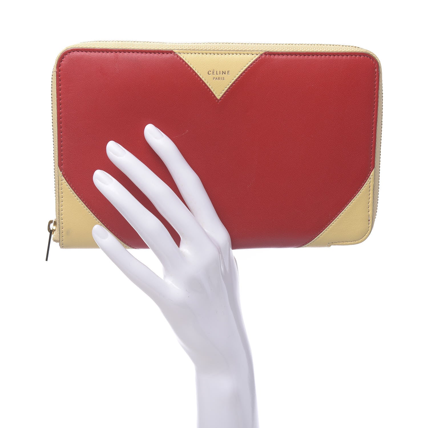 Celine Goatskin Bi-Color Large Zip Around Multifunction Coeur Wallet Nude Red 2 of 13
