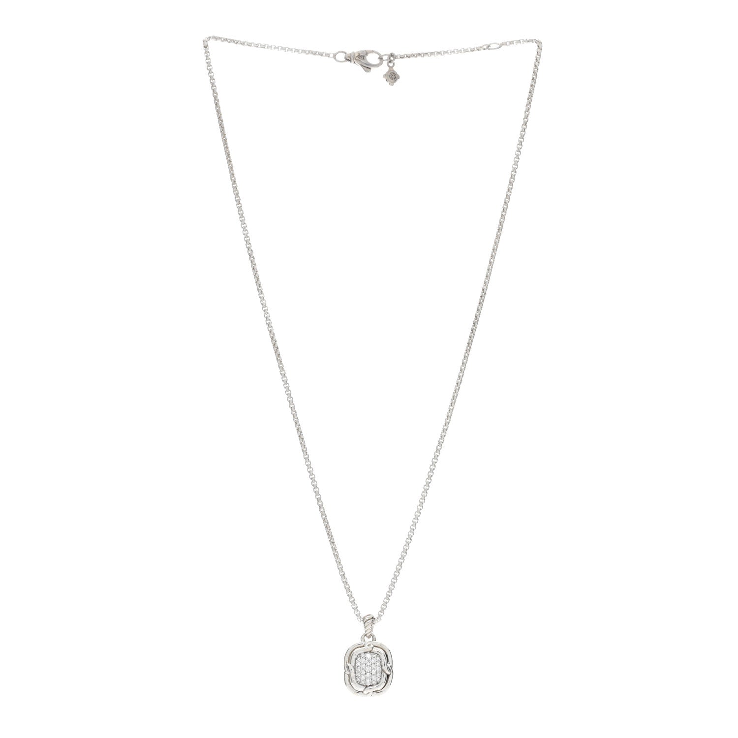 David Yurman Sterling Silver Diamond 10mm Labyrinth Pendant Necklace 3 of 4