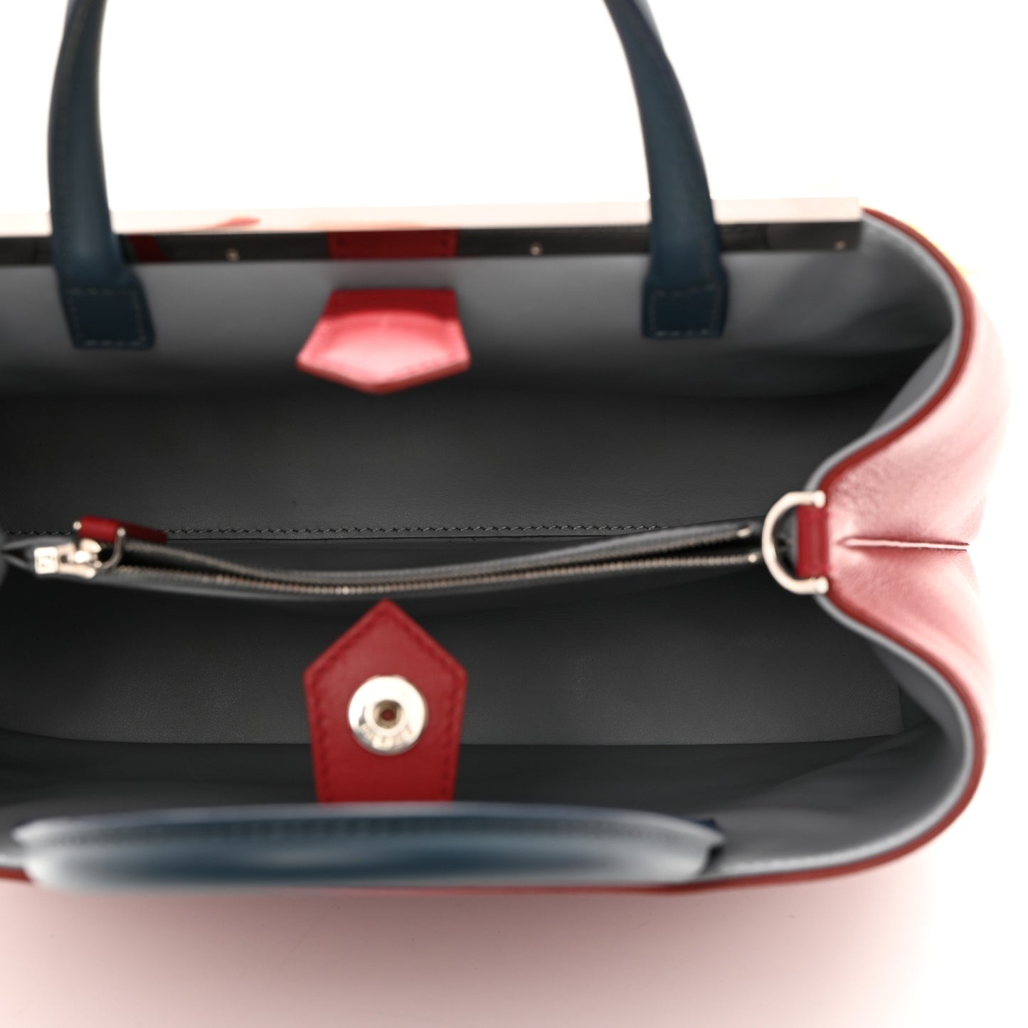 Vitello Dolce Fox Mink Crystal Bi-Color Monster Mirror Charm Petite 2Jours Tote Ribes