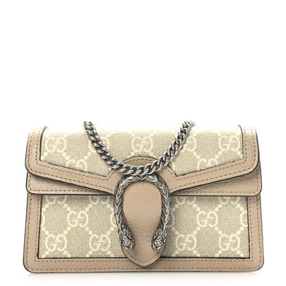 Gucci GG Supreme Monogram Textured Dollar Calfskin Super Mini Dionysus Shoulder Bag Beige Mystic White Oatmeal 1 of 9
