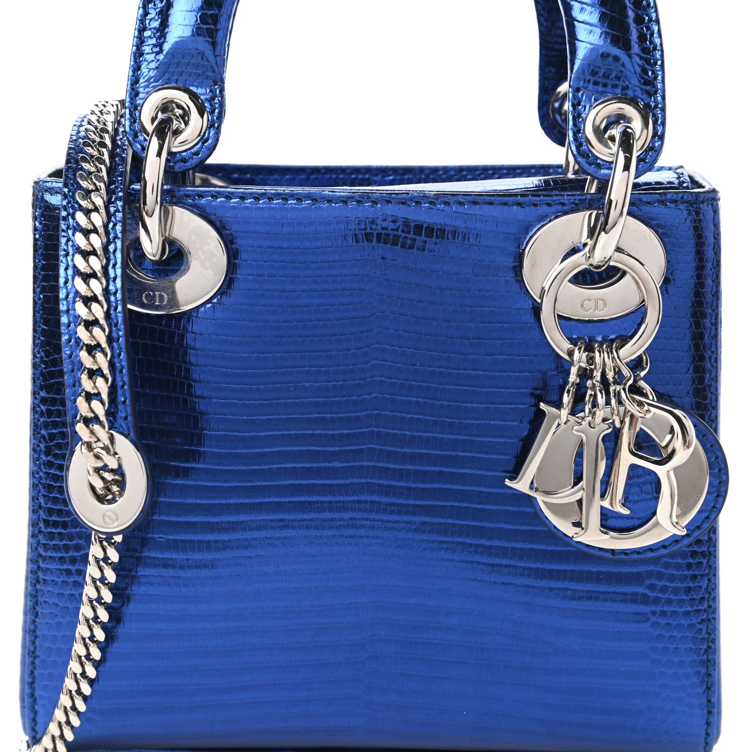 Christian Dior Metallic Lizard Mini Lady Dior Blue 10 of 10