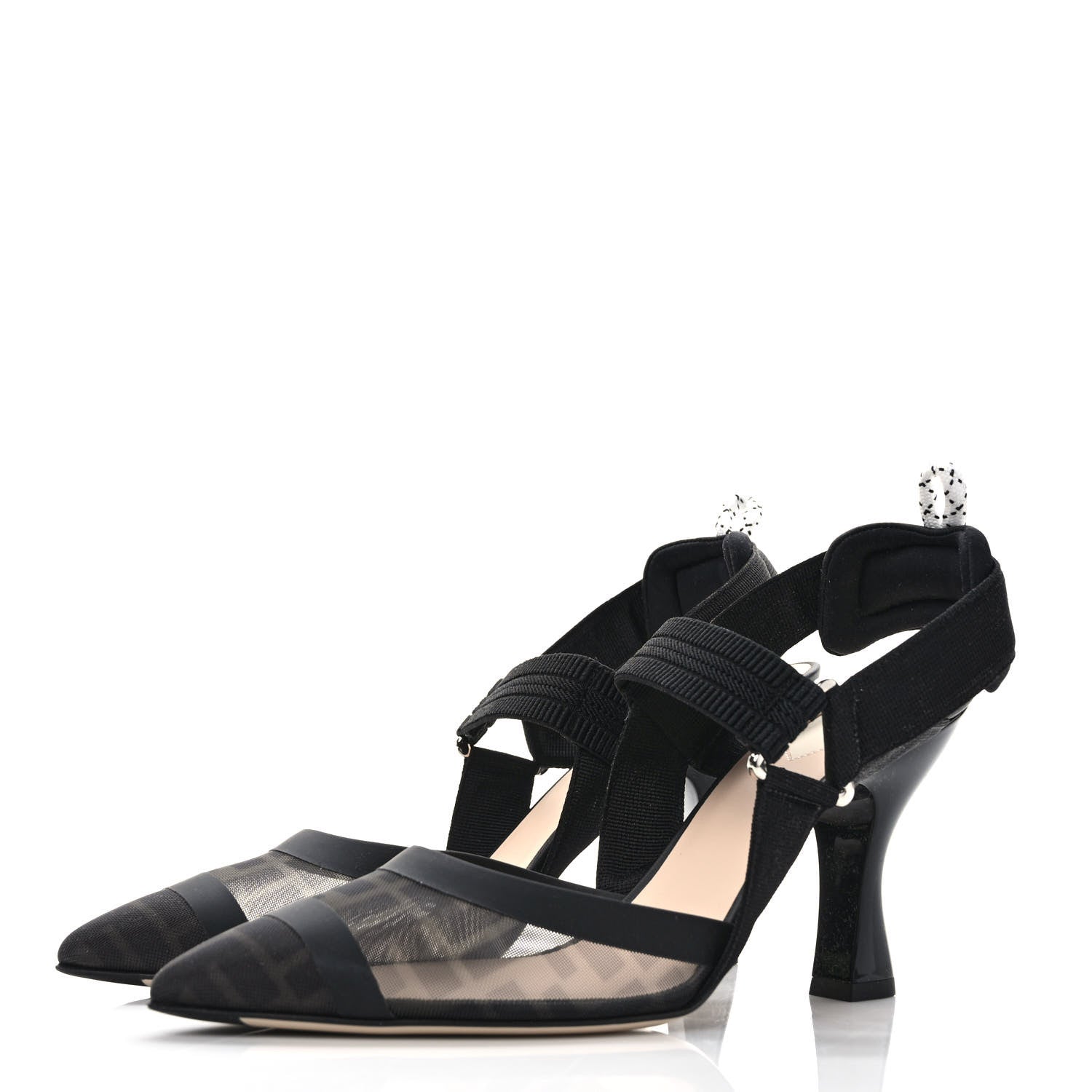 Fendi Technical Mesh FF Colibri 85mm Slingback Pumps 39 Black 3 of 7