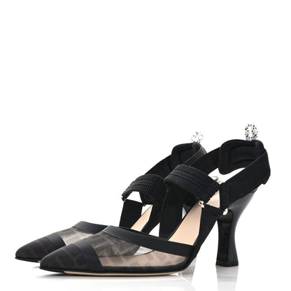 Fendi Technical Mesh FF Colibri 85mm Slingback Pumps 39 Black 3 of 7