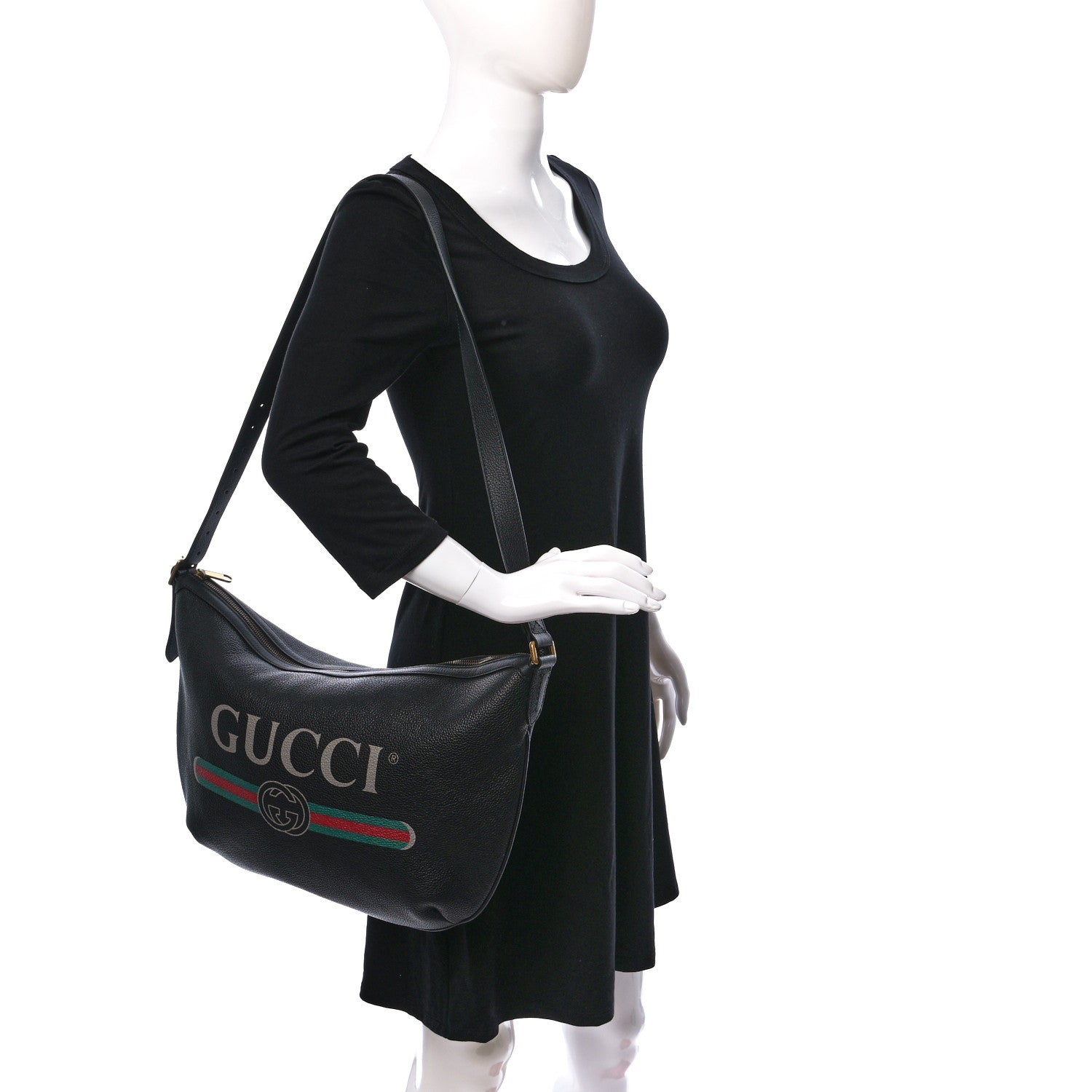 Gucci Grained Calfskin Logo Half Moon Hobo Black 2 of 9