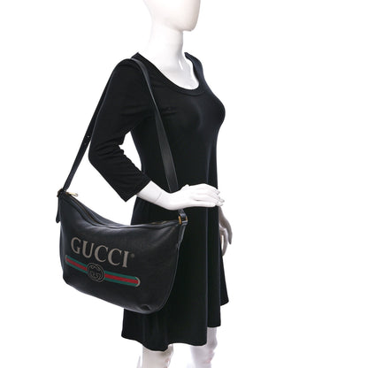 Gucci Grained Calfskin Logo Half Moon Hobo Black 2 of 9
