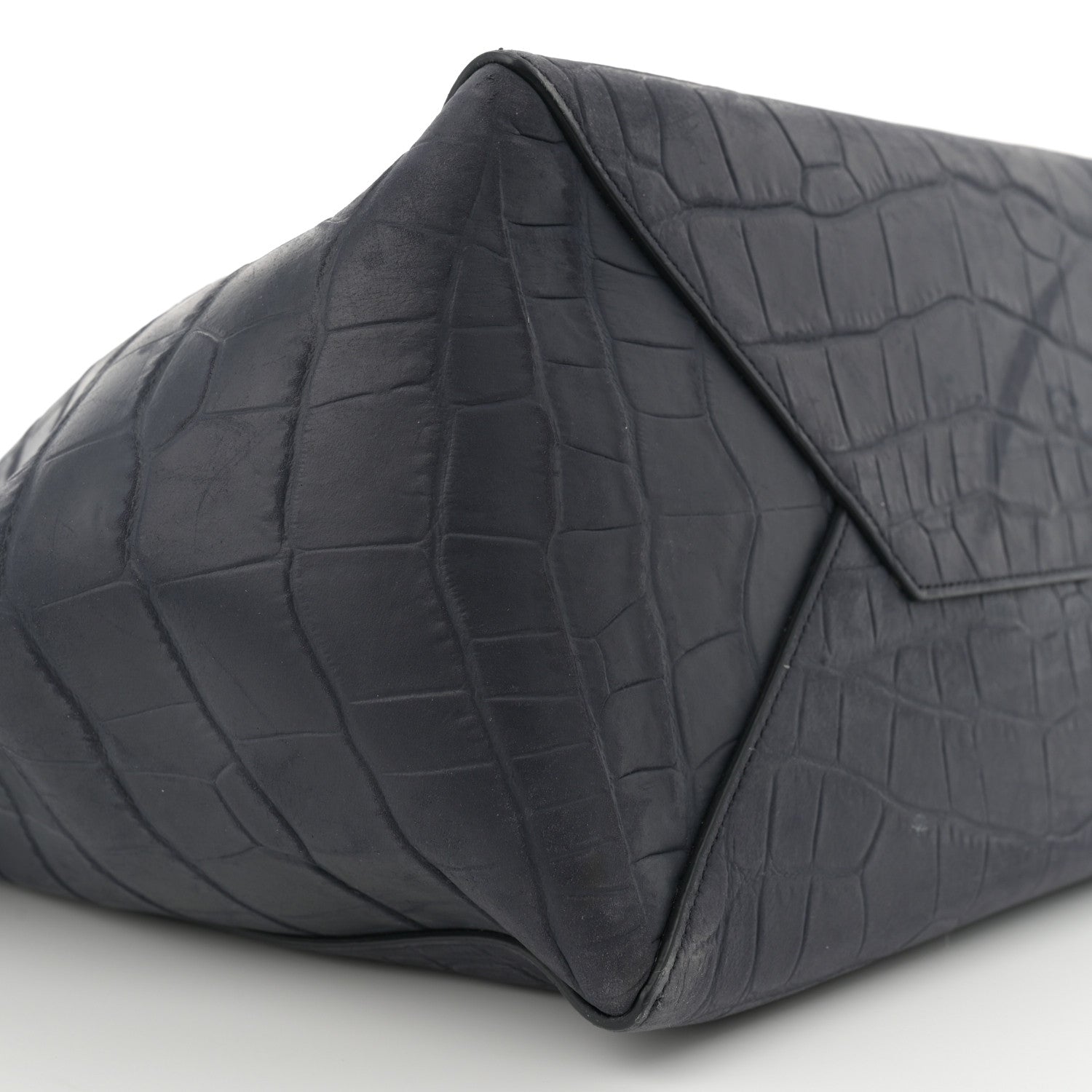 Celine Smooth Calfskin Nubuck Crocodile Embossed Small Belt Cabas Phantom Navy 9 of 14