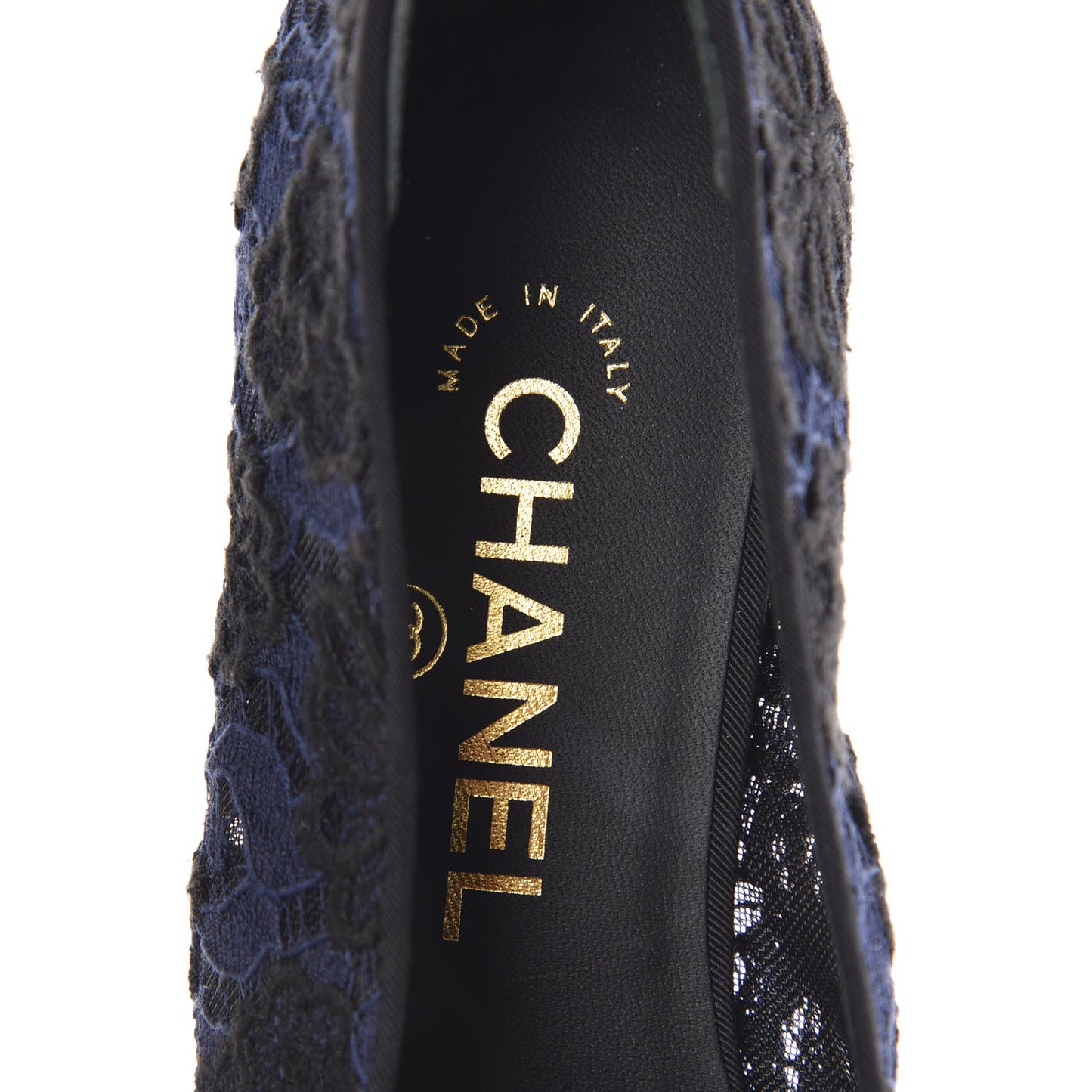 Lace Grosgrain Cap Toe CC Ballerina Flats 37 Navy Black
