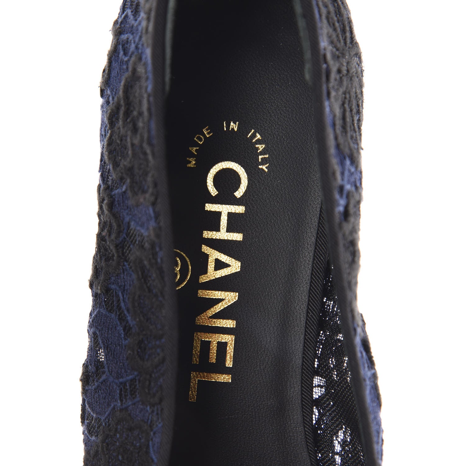 Chanel Lace Grosgrain Cap Toe CC Ballerina Flats 37 Navy Black 7 of 9