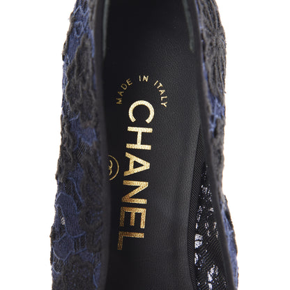 Chanel Lace Grosgrain Cap Toe CC Ballerina Flats 37 Navy Black 7 of 9