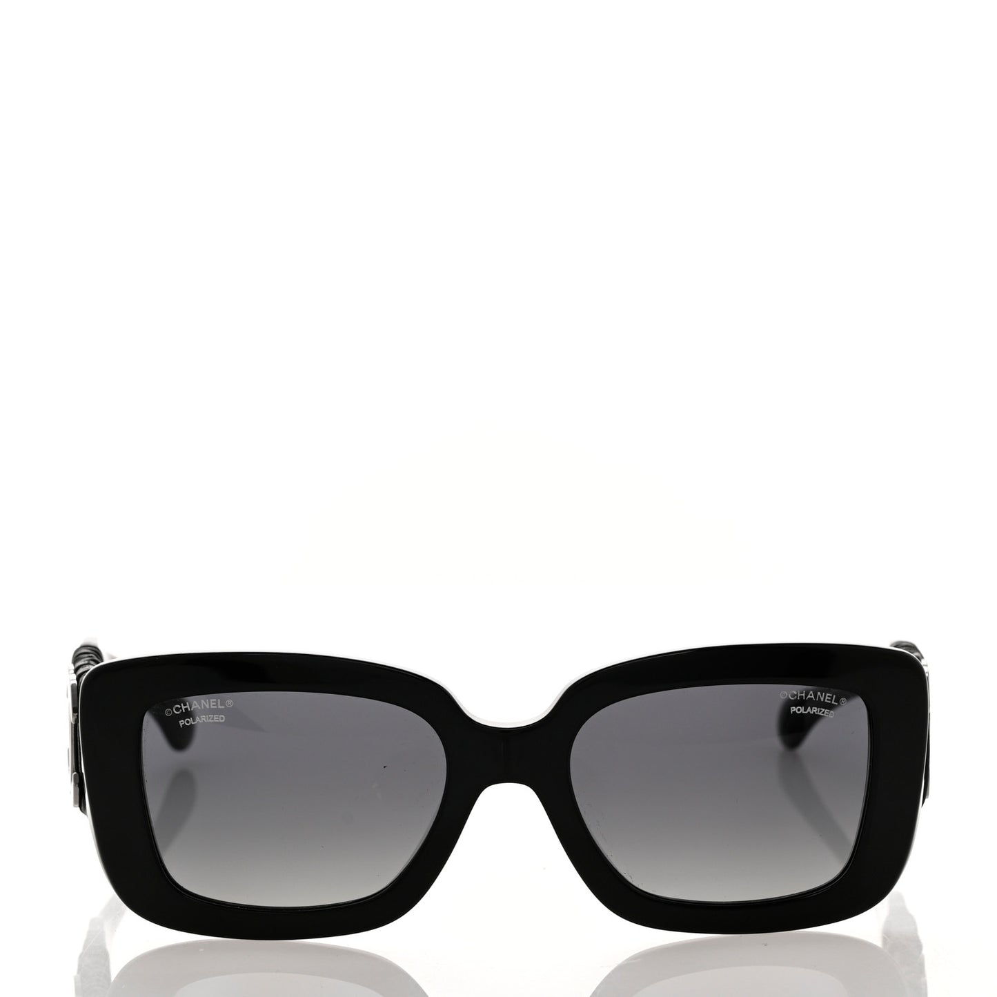 Acetate Calfskin Polarized Square Sunglasses 5473-Q-A Black