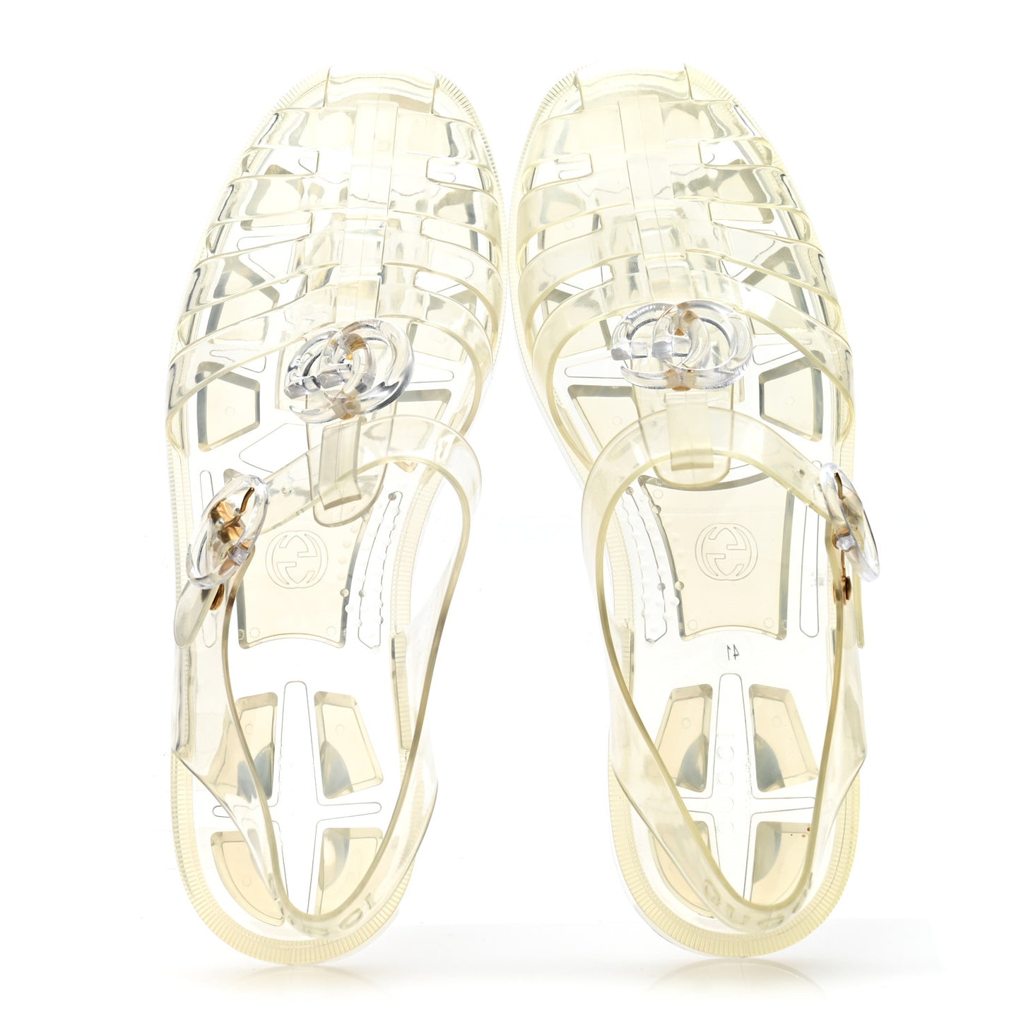 Shiny Rubber Double G Buckle Strap Sandals 41 Transparent