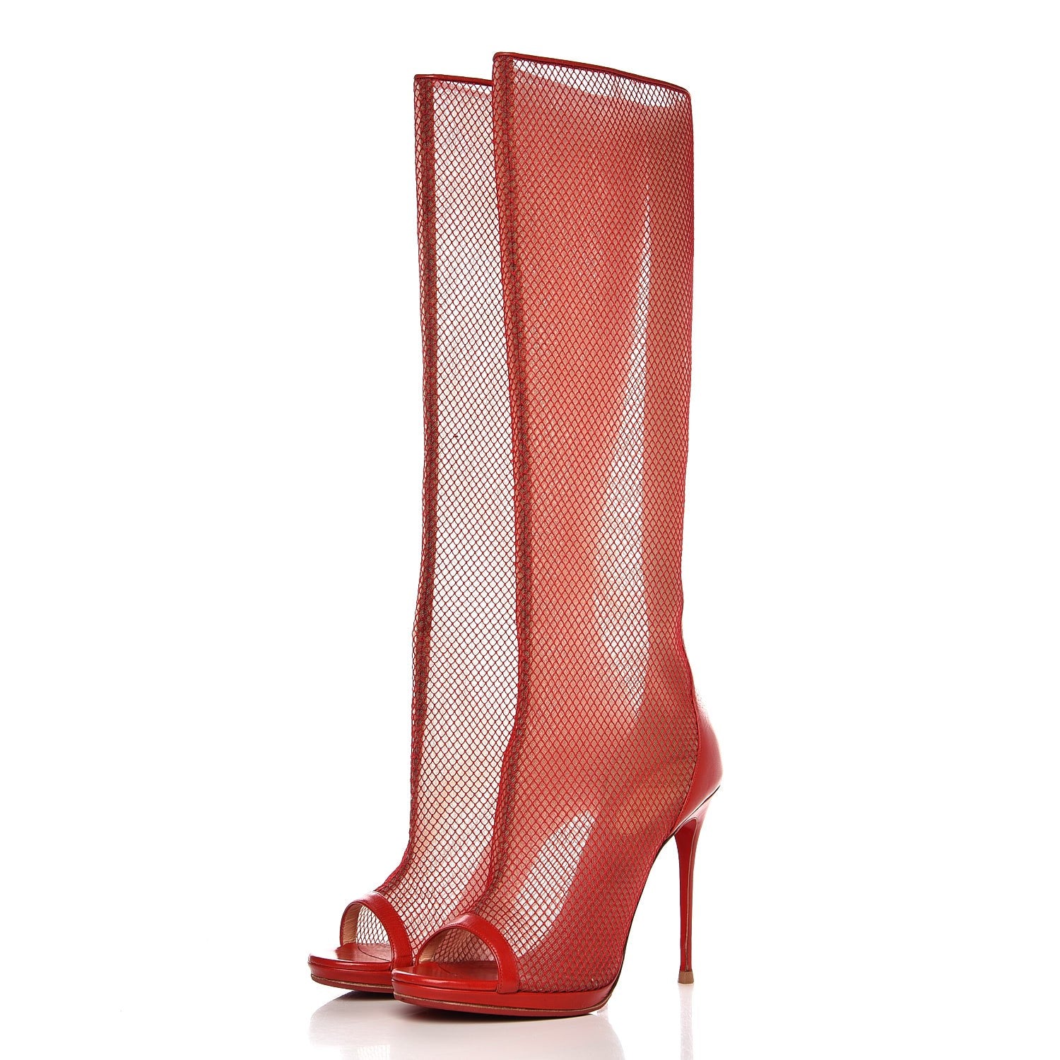 Christian Louboutin Fishnet Alta Dentelle 120 Boots 40 Red 2 of 11