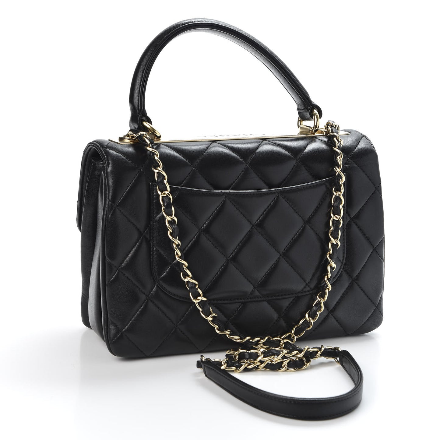 Lambskin Quilted Small Trendy CC Dual Handle Flap Bag Black