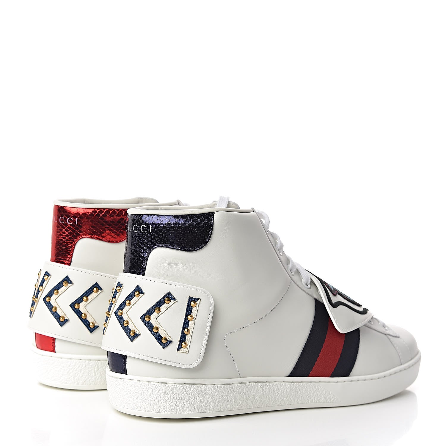 Gucci Calfskin Ayers Embroidered Web Mens Ace Removable Patches High Top Sneakers 11 White 4 of 9